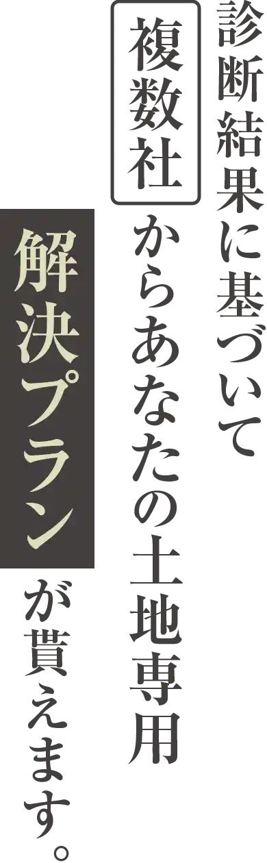 診断結果に基づいて複数社からあなたの土地専用の解決プランが貰えます。